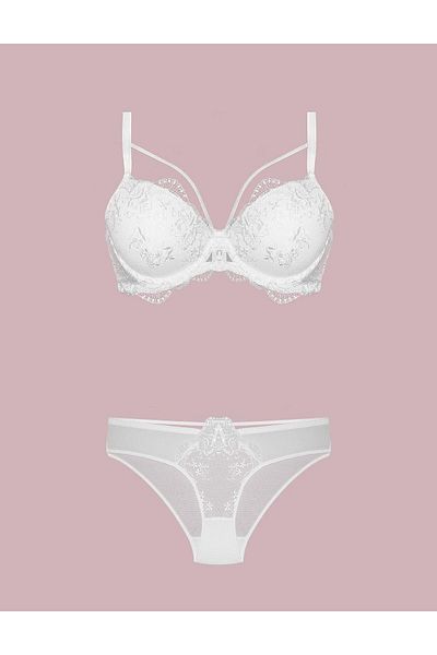 Nurteks 4485 Women's Lace Supported Bra Panty Set-Ecru