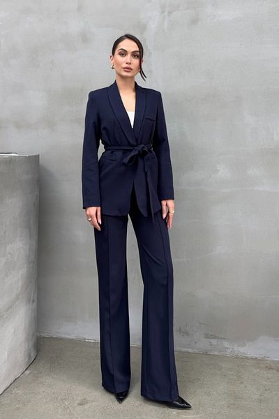 spirituel Women's double belted blazer jacket pants set
