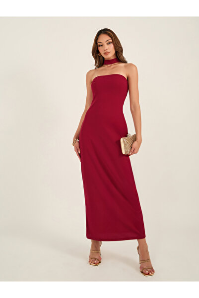 Luxewave By Styli Solid Choker Bandeau Neck Bodycon Maxi Dress