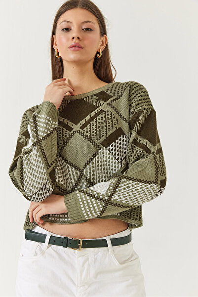 Bianco Lucci Women's Diamond Patterned Jacquard Knitwear Sweater 20246928