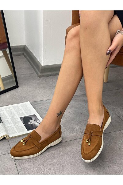 Bereket Kundura 3136 Model Rahat Hakiki Deri Kolej Tipi Makosen Süet Taba Renk Loafer Ayakkabı
