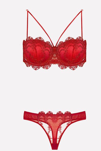 Nurteks 4591 Women's Lace Supported Starples Bra Panty Set-Red
