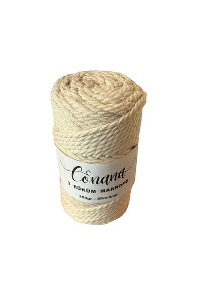 CONANA 3 Twist 4mm Macrame Rope (250Gr-45M) Cotton (1 Piece) Ecru