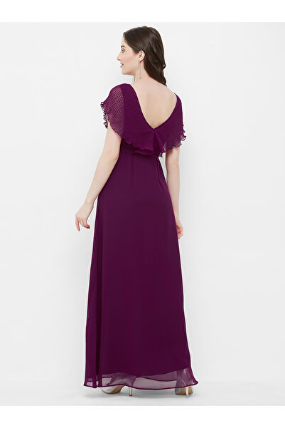 Mish By Styli V Neck Plisse A-Line Maxi Dress