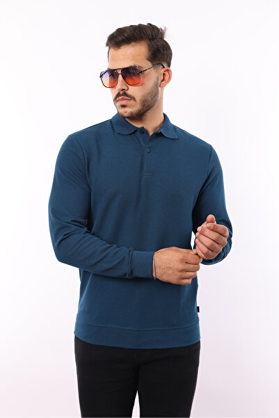 Pamuklu Waffle Özel Dokulu Polo Yaka Sweatshirt