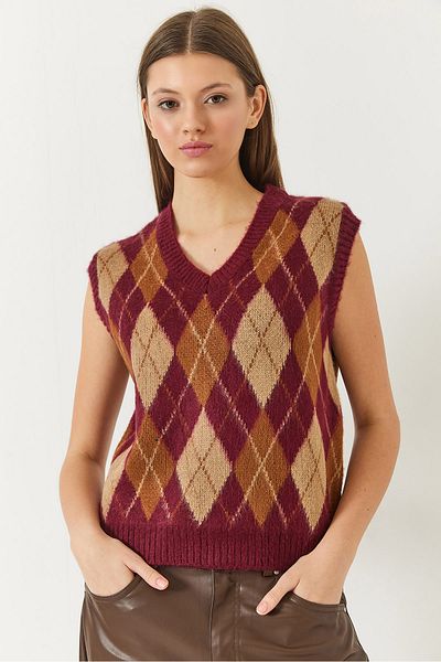 Bianco Lucci Women's Raised Diamond Patterned Knitwear Sweater 20246339