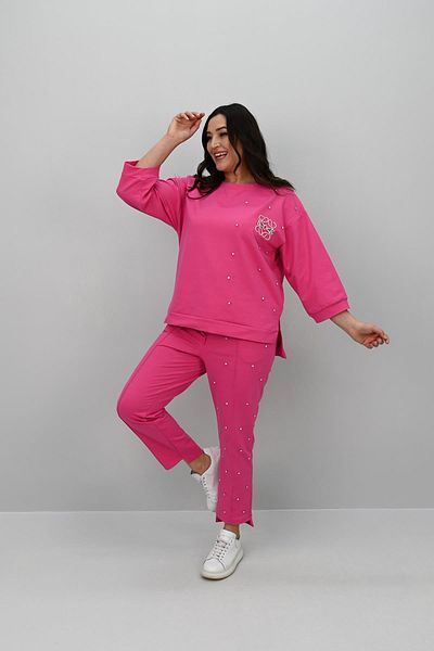 Koza Butik Дамски спортен костюм с три четвърти ръкав, бродерия и камъни, размер 8147-25