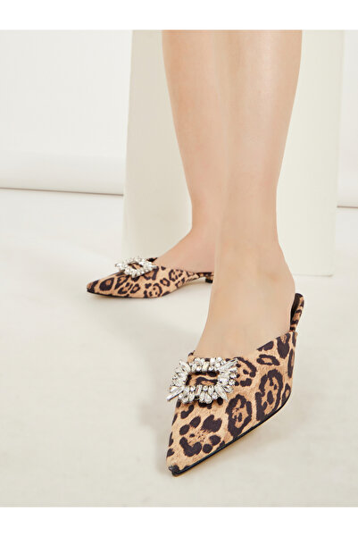 Styli Embellished Animal Print Pointed Toe Mules