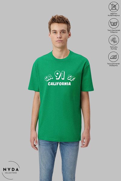 Nyda Collections Unisex Crew Neck California εμπριμέ βαμβακερό μπλουζάκι με κοντό μανίκι
