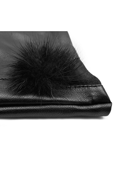 Desa Black Women's Fur Detailed Leather Gloves