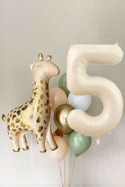 Atölye Mi Giraffe Balloon Cream Age Balloon 15 Piece 5 Year Birthday Balloon Set
