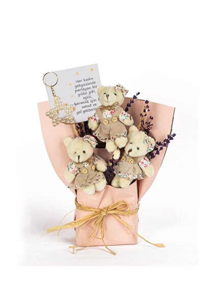 ATÖLYE247 Kadınlar Gününe Özel Pembe Peluş Ayıcık Buketi