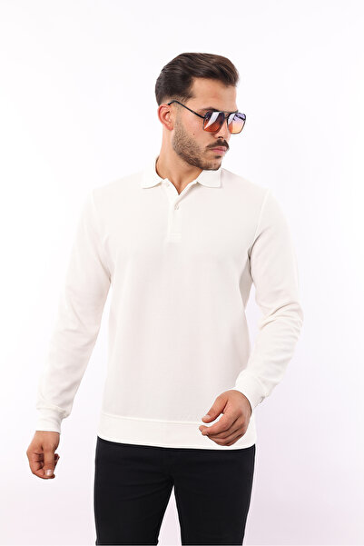 rugatchi Pamuklu Waffle Özel Dokulu Polo Yaka Sweatshirt