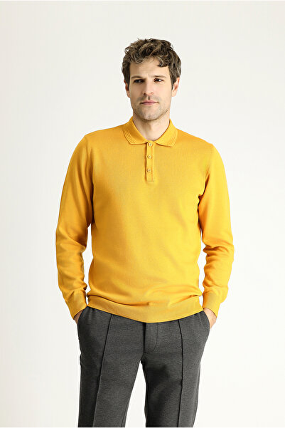Kiğılı Polo Yaka Regular Fit Pamuklu Triko Kazak