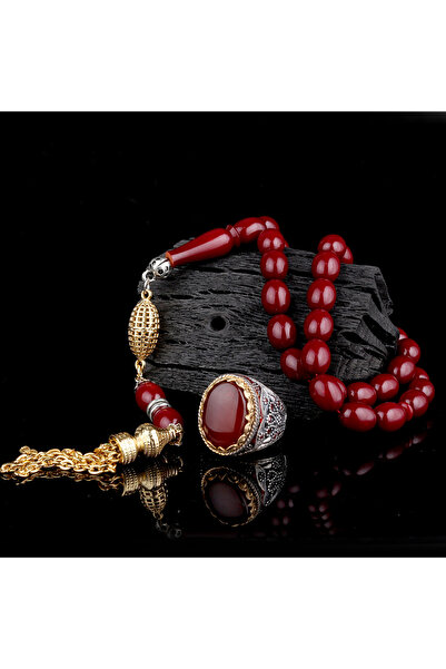 Senin Silver 925 Ayar Gümüş Erkek Yüzük Akik Taşlı & Doğal Akik Taşlı Tesbih