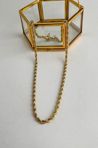 Modex Steel Gold Color Thin Twist Chain Necklace (50 cm)