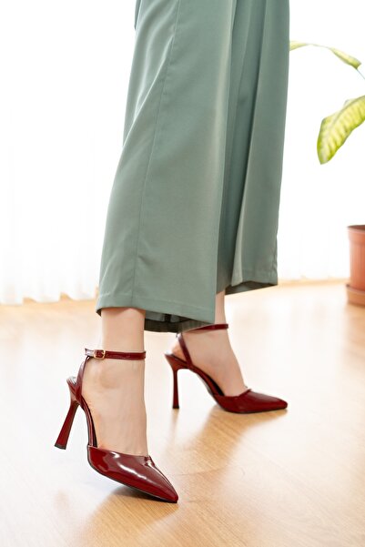 DİVOLYA Alberta Burgundy Patent Leather (10 cm Heel Length) Pointed Toe Heeled Shoes