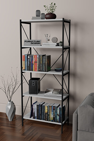 CMKStore Metal Kitaplık 5 Raflı Ofis Kitaplığı Kitap Dosya Rafı Beyaz