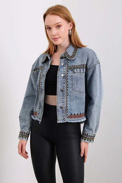 Hatun Atila Jachetă de damă din denim brodat 8584