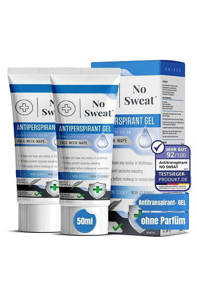 No Sweat 2 Stück No Sweat Antitranspirant Gel 50ml - Stark gegen Schwitzen im Gesicht, Hals, Nacken