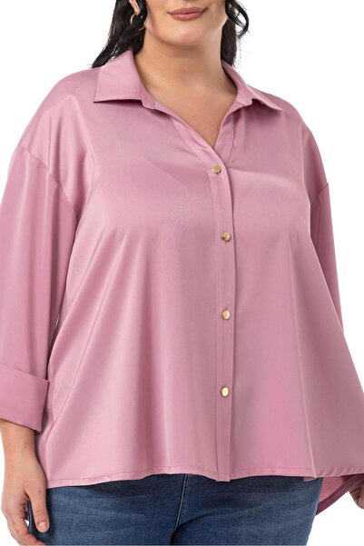 DISENTIS MODEST Large Size Double Fold Three Quarter Sleeve Satin Dusty Rose Shirt