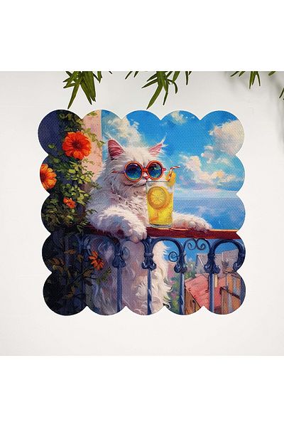 decofav Ελαιογραφία Holidaymaker White Cat Design Υφασμάτινη Χαρτοπετσέτα Κοκτέιλ 1 Τεμάχιο