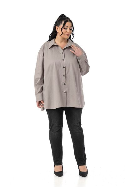 DISENTIS MODEST Πουκάμισο Gabardine Stone Color Plus Size με σχισμές στα πλαϊνά