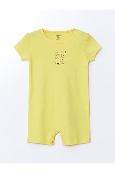 LC Waikiki Lcw Eco Yellow Crew Neck Printed Baby Boy Romper