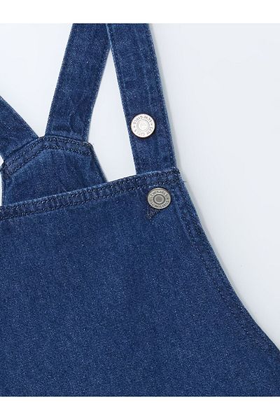 LC Waikiki Lcw Eco Indigo Square Collar Girl's Jean Salopet Dress
