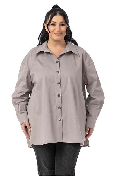 DISENTIS MODEST Πουκάμισο Gabardine Stone Color Plus Size με σχισμές στα πλαϊνά