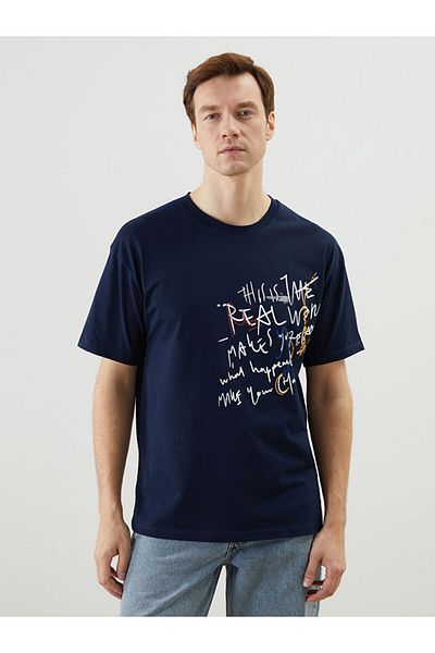 LC Waikiki Νέα σεζόν Crew Neck κοντομάνικο εμπριμέ χτενισμένο βαμβακερό ανδρικό Tisort - S5J595Z8