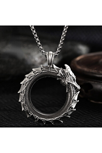 Choice Silver Simple Retro Circle Dragon Pendant Necklace Motorcycle Party Pu...