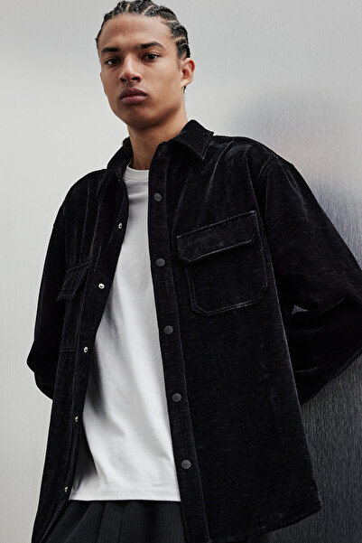 H&M Kadife Overshirt Gömlek Regular Fit