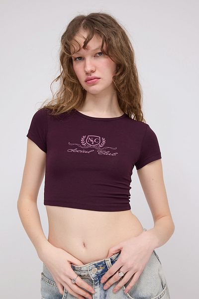 Addax Crew Neck - Social Club Printed Crop T-Shirt
