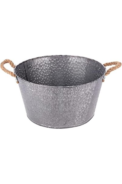 AKDC دلو معدني للحديقة 32 سم × 32 سم × 17 سم فضي