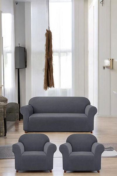 MADAME BELLA Lycra Sofa, Sofa, Sofa Bed Elastic Pattern 3+3+1+1 Anthracite