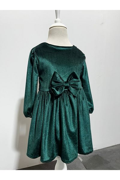 MUSGEM Rochie cu mânecă lungă, cu fermoar la spate, cu design special Musgem Velvet, verde smarald