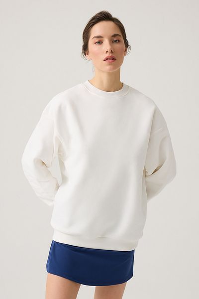 Los Ojos Ecru Wide Fit Crew Neck Sweatshirt Crew Neck