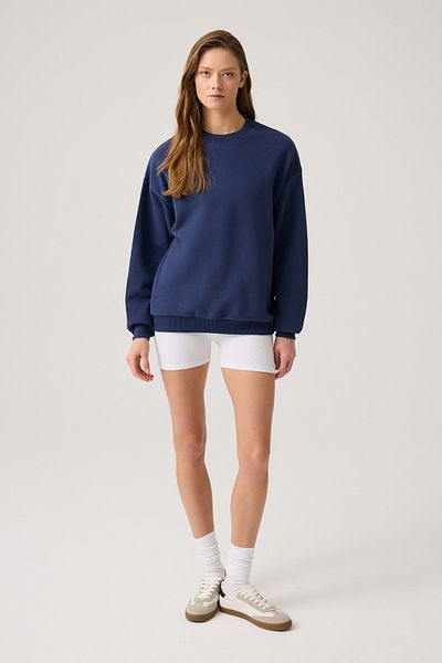 Los Ojos Navy Blue Wide Fit Crew Neck Sweatshirt Crew Neck
