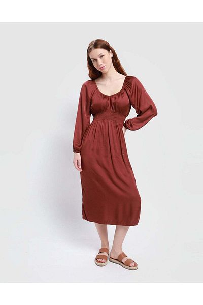 AMERICAN EAGLE Aerie Satin Sweetheart Midi Dress