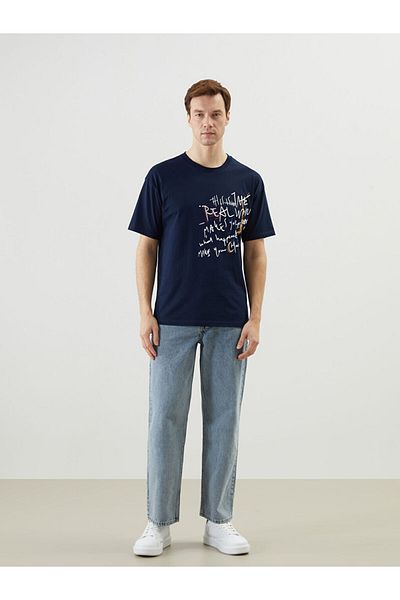 LC Waikiki Νέα σεζόν Crew Neck κοντομάνικο εμπριμέ χτενισμένο βαμβακερό ανδρικό Tisort - S5J595Z8