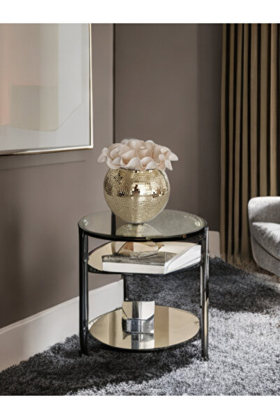 IŞILTI HOME DESIGN Mirror Glass Vase Round Light Gold Medium Size