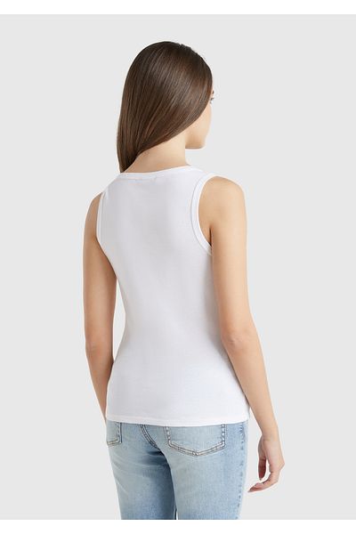 United Colors of Benetton Tricou alb pentru femei, 100% bumbac, cu logo brodat, slim fit, cu gât rotund
