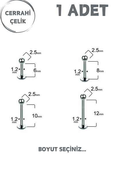 Blisse Piercing Unisex Surgical Steel 2.5mm Bulk Labret Tragus Helix Piercing
