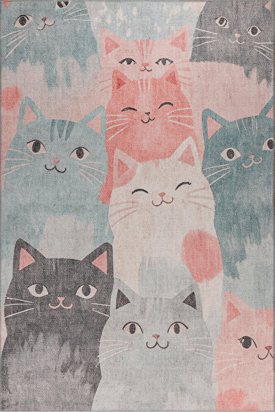Foldy Kedi Desenli Dokuma Taban Dekoratif Çocuk Odası Halısı FL 57
