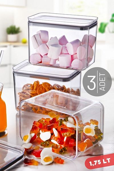 NY HOME 3 Transparent Rectangular Storage Containers 1.75 Lt