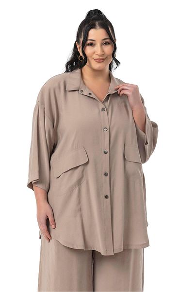 DISENTIS MODEST Set de două piese din nurcă, pantaloni de cămașă cu croială largă