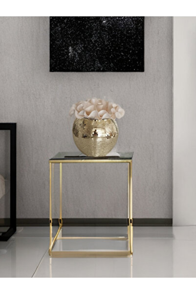 IŞILTI HOME DESIGN Mirror Glass Vase Round Light Gold Medium Size