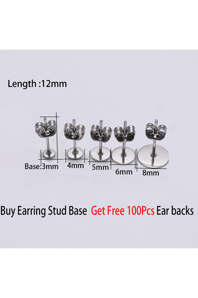 Choice 5mm Steel 100pcs 20/100pcs 3-12mm Stainless Steel Blank Post Earring Studs Base Pins With Earring Pl