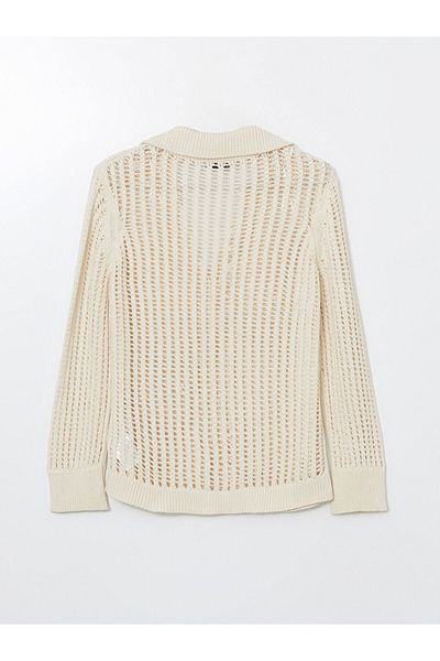 LC Waikiki Lcw Vision Ecru Polo Neck Openwork Women's Knitwear Cardigan